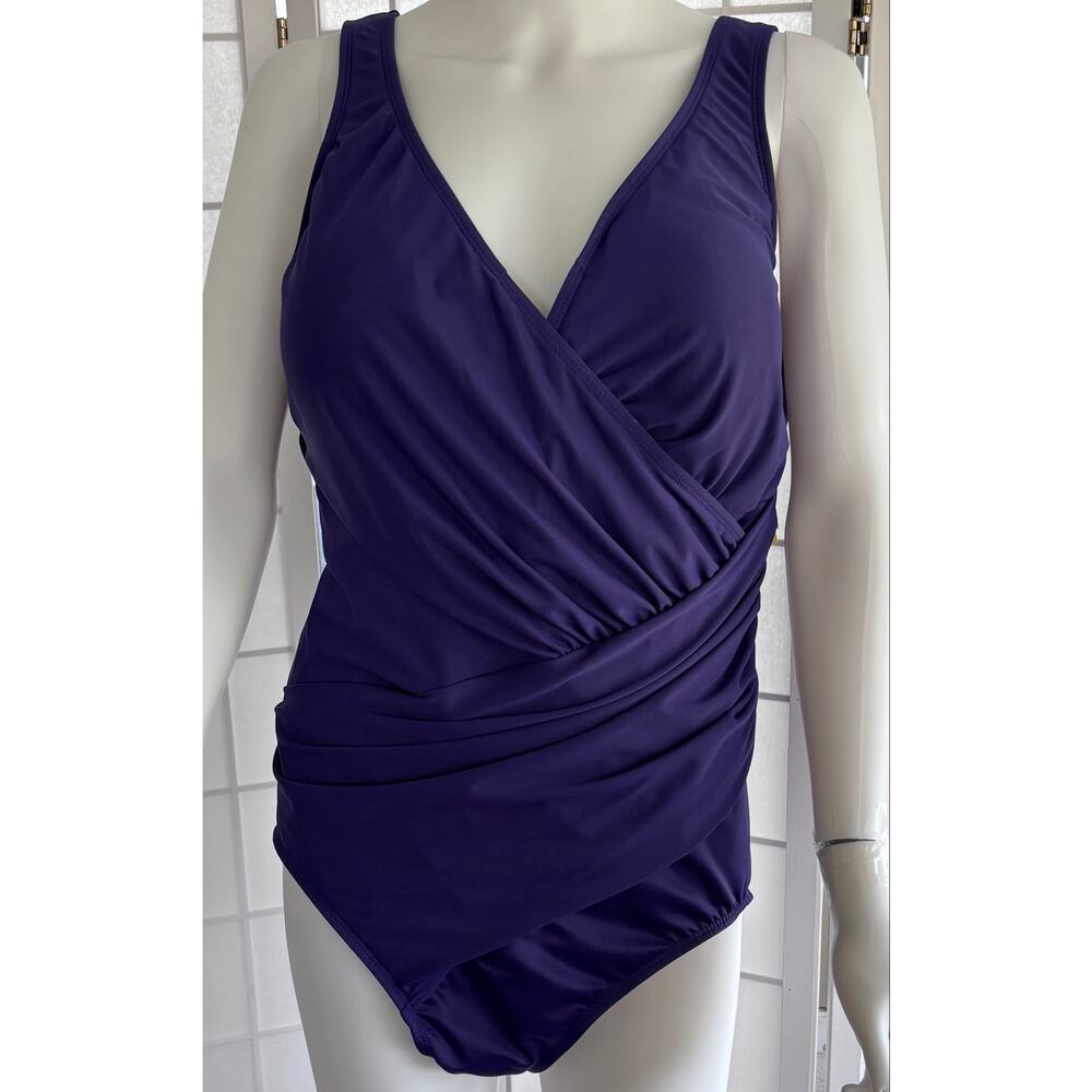 Miraclesuit Oceanus One Piece Size 24W Purple Swimsuit Ruched Tummy Control NWT
